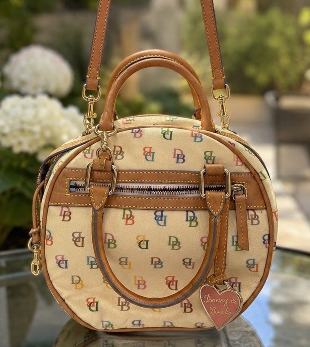 Vintage-style Dooney & Bourke multicolor DB monogram round satchel/crossbody Bag